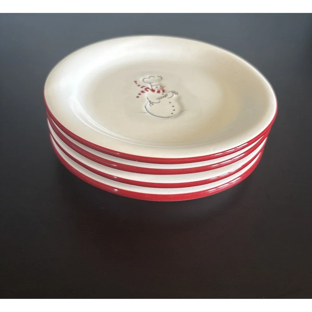 WILLIAMS SONOMA Snowman Chef Appetizer Dessert Cheese Plates 6.25